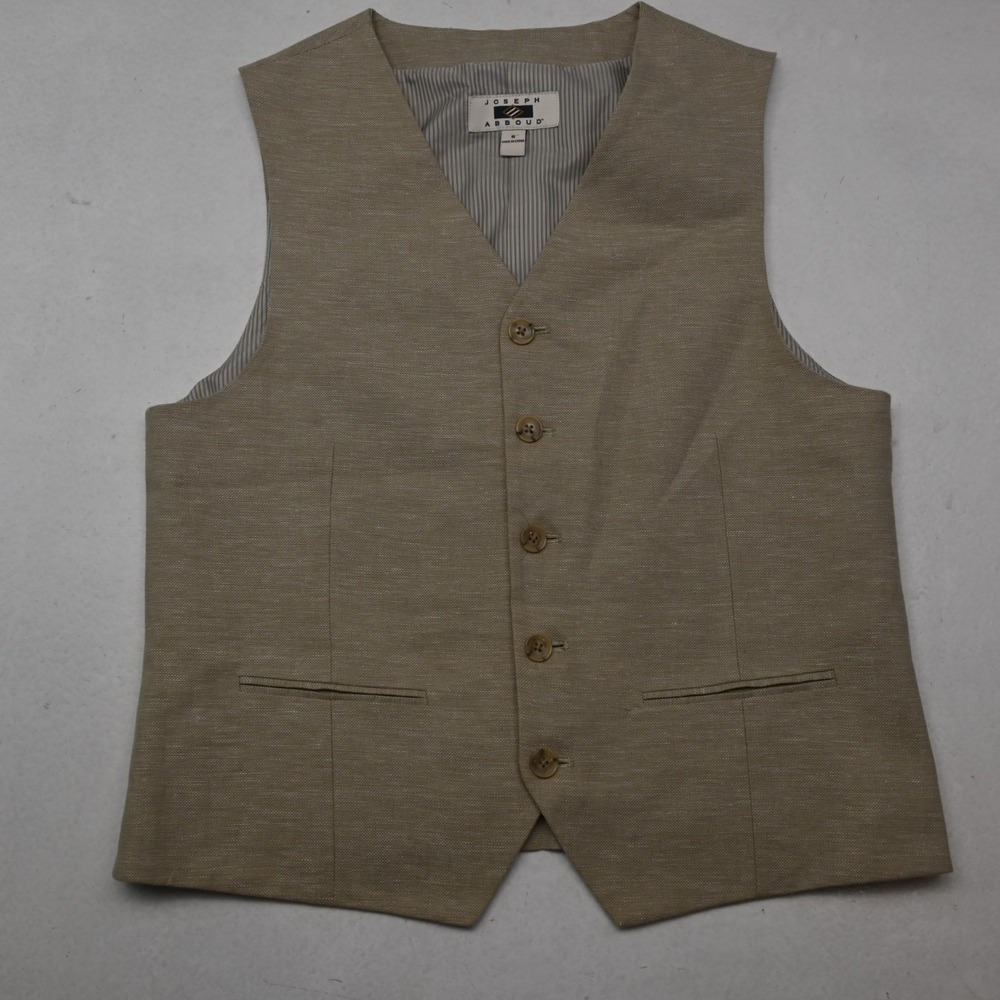 NEW Joseph Abboud Small S Khaki Linen Button Front Waistcoat Wedding Suit Vest